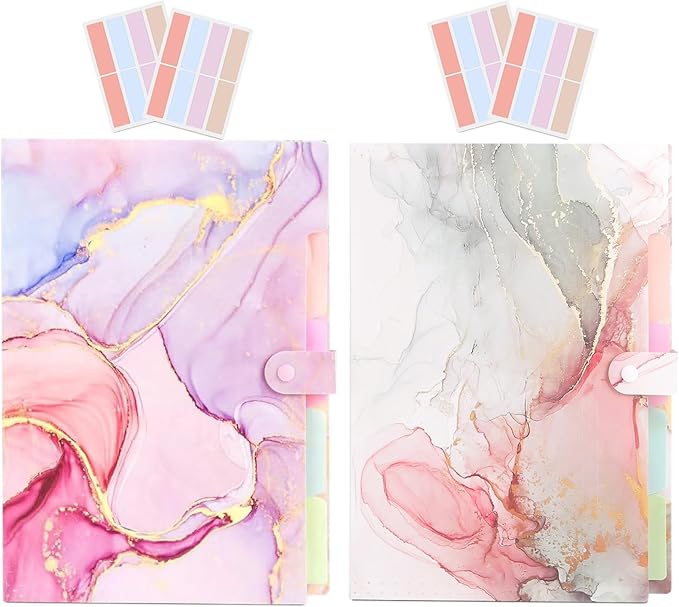 Expanding File Folder,Folders for Important Documents Organizer,Accordion File Organizer,Aesthetic Folders for School Students,5 Pockets File Folder for Home Bills,Pack of 2(Pink+White)