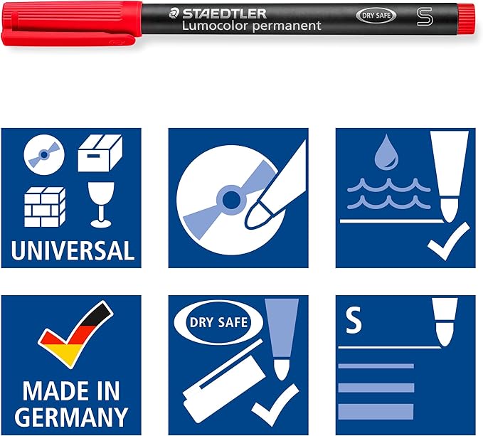 STAEDTLER Lumocolor Universal Pen, Felt Tip, Permanent Marker, 0.4mm, Red 313-2