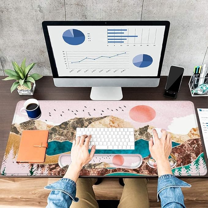 LATEEFAH Large Mouse Pad and Keyboard Wrist Rest, Desk Pad for Keyboard and Mouse, Extended Gaming Mouse Pad with Wrist Support, Waterproof Non-Slip Desk Mouse Mat for Office, Home