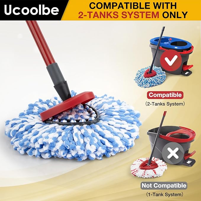 Ucoolbe Spin Mop Replacement Heads for O Cedar RinseClean 2-Tank System, 4 Pack Microfiber Mop Refill Heads, Include 4 Mop Heads and 1 Mop Brush