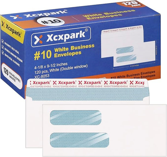 120 PCS #10 Double Window White Security Envelopes for QuickBooks Invoices, Most Statements And Documents Self Seal Kraft 4-1/8 x 9-1/2 inches Invisible Envelopes Super Strong Quick Seal