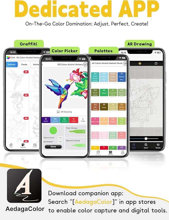 YHC 120 Colors Alcohol Brush Marker with Free App, Chen Rui Dual Tips Art Markers for Adults and Kids, Alcohol Based Brush & Chisel Tips Markers for Drawing, Coloring, Painting, Sketching