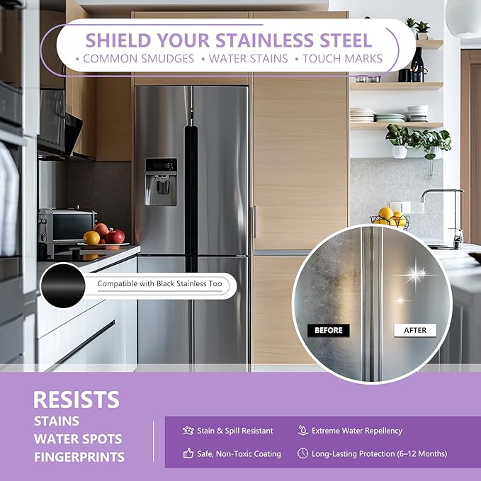 Ceramic Coating Spray for Kitchen Appliances & Stainless Steel – Fingerprint Resistant Cleaner & Sealer for Sinks, Fridges, Stoves – Easy Cleaning & Long-Lasting Multi-Surface Shine 8.66oz
