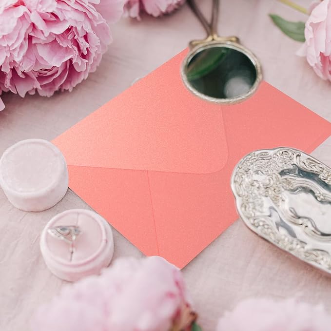 Pink Pearl Envelopes 5x7-100 PCS Goefun Metallic A7 Euro Flap Envelopes for Wedding Invitation, Save the Dates, Thinking of You, 5.25 x 7.25 inches