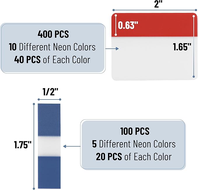 Mr. Pen- Sticky Index Tabs, 500 Pcs, 21 Sets, Colorful Sticky Tabs for Notebooks, Page Markers, Page Tabs for Binders, Page Tabs Sticky Tabs for Books, Notebook Tabs, Book Sticky Tabs for Notebooks