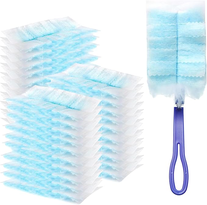 30 Count Duster Refills, Disposable Static Dust Removal Brush Replacement Head Compatible with Swiffer Duster Refills for Dusting Electronics Furniture Blinds Ceiling Fans, with 1 Short Handle (30)