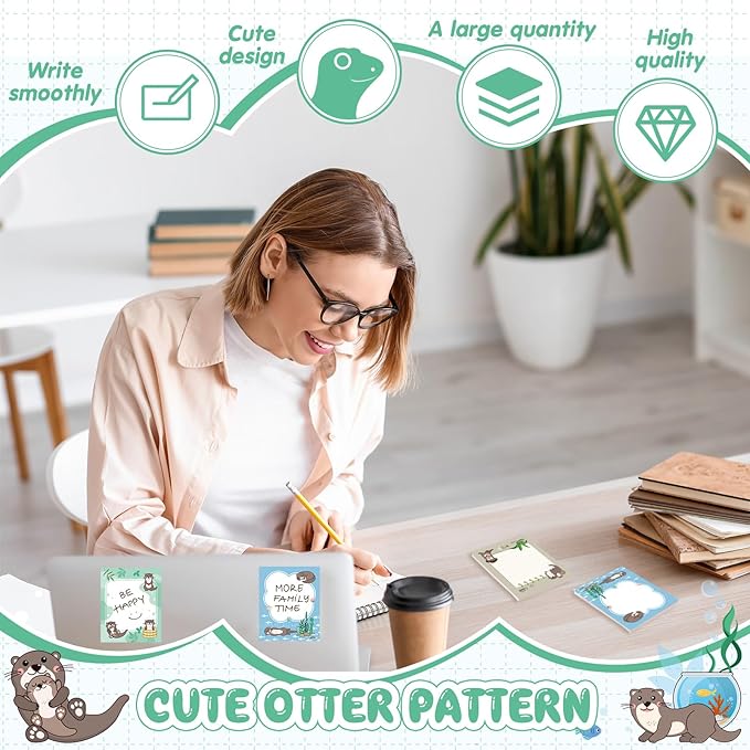 Sabary 9 Pads Cute Sticky Notes Animal Sticky Note Pads 3.15 x 3.94 Inches Colored Adhesive Memo Reminder Decor for Journal School Office Gifts(Otter)