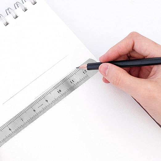 Stainless Steel Ruler Set, 12 Inch and 6 Inch Metal Straight Edge Rulers for Craft, Office and Engineering, 4-Pack