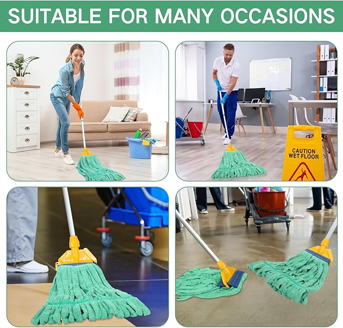 Lallisa 2 Pcs Commercial Mop Head Replacement 18 Oz Tube Microfiber Mop Heads for Floor Cleaning Industrial Mop Heads Looped End Wet Mop Head Refill for Home Commercial Industrial Use (Green)
