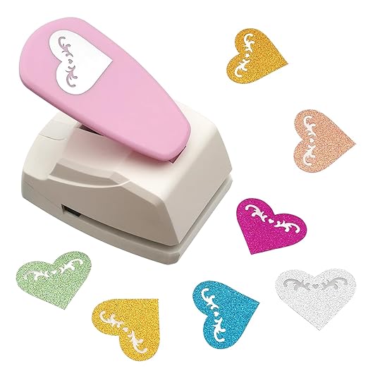 Craft Punch Shapes, Paper Cutter Hole Puncher for Kids, Paper Crafting, Scrapbooking, Card Making, DIY Confetti, Gift Tags, Memory Books (1, Random Color - Heart D, 1-3/4'')