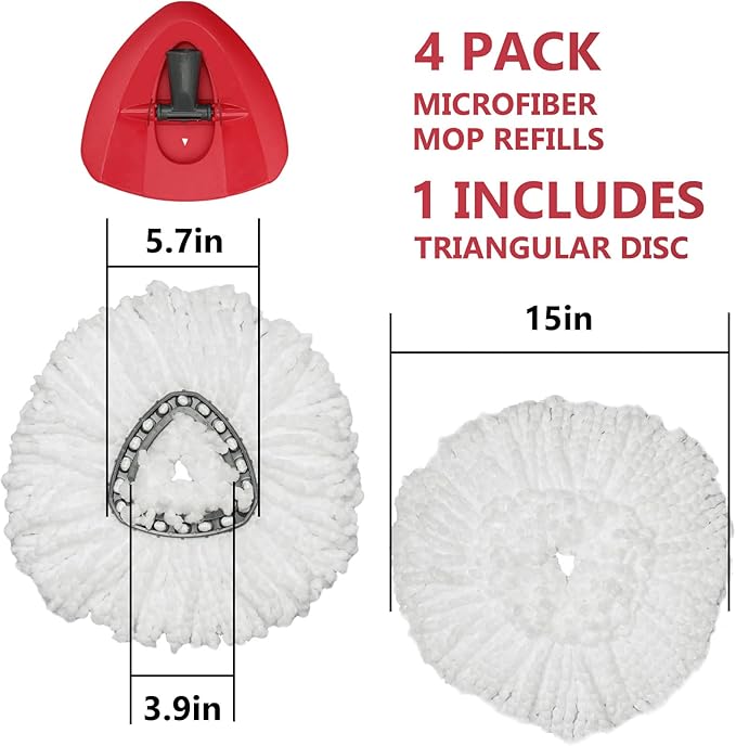 Spin Mop Replacement Head - EasyWring Mop Refills with Base Compatible with O-Cedar Triangle Spin Mop, Microfiber Mop Replace Head Easy Cleaning Floor Head Mop (White)