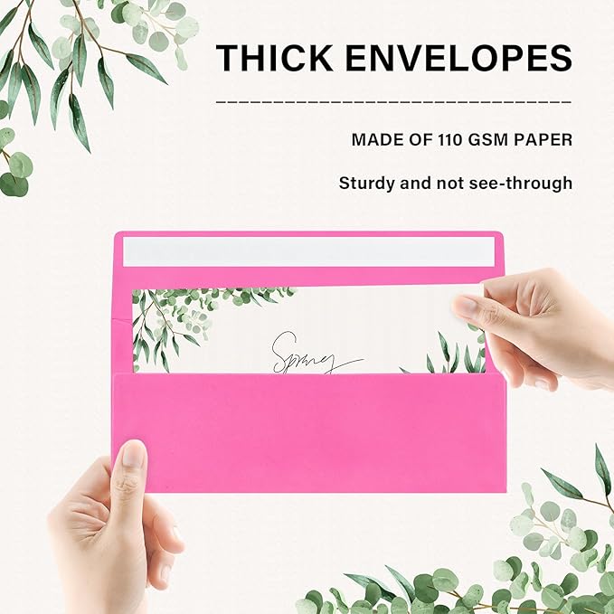 50 Pack #10 Business Envelopes, Self Seal Standard Hot Pink Envelopes for Secure Business & Legal Mailing, Office, Checks, Letter, Invoices, 4 1/8 x 9 1/2 Inches