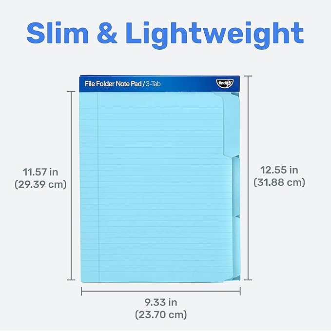 Find It File Folder Notepad - Pack of 12-9.5 x 12.5 Inch Notebook Organizer Folders for Filing, Document, and Clipboard Organization - Blue