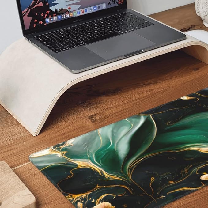 Desk Pad,Office Desk Mat 31.5"×11.8" Large Gaming Mouse Pad,Extended Computer Mouse Pad,Waterproof Thick Big Mouse Pads with Non-Slip Rubber Base Office Home Green Gold Marble Flower