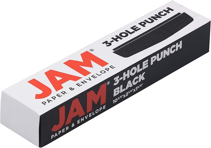 JAM PAPER Metal 3 Hole Punch - Black - 10 Sheet Capacity - Hole Puncher Sold Individually
