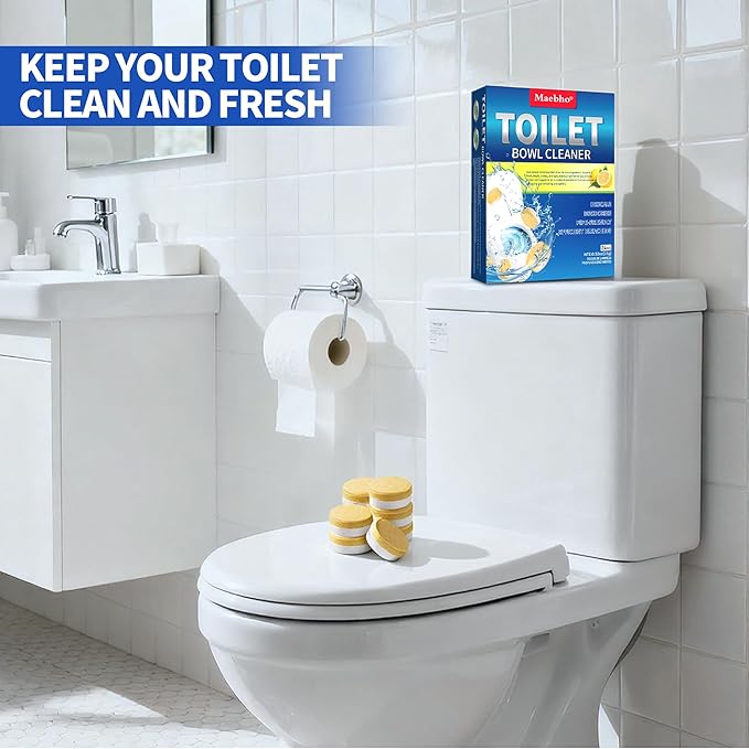 Maebho Toilet Bowl Cleaner Tablets – 24 Pack | Powerful Stain Removal, Septic Safe, Lemon Scent | No Harsh Chemicals, Long-Lasting Cleaning for Toilet Bowls
