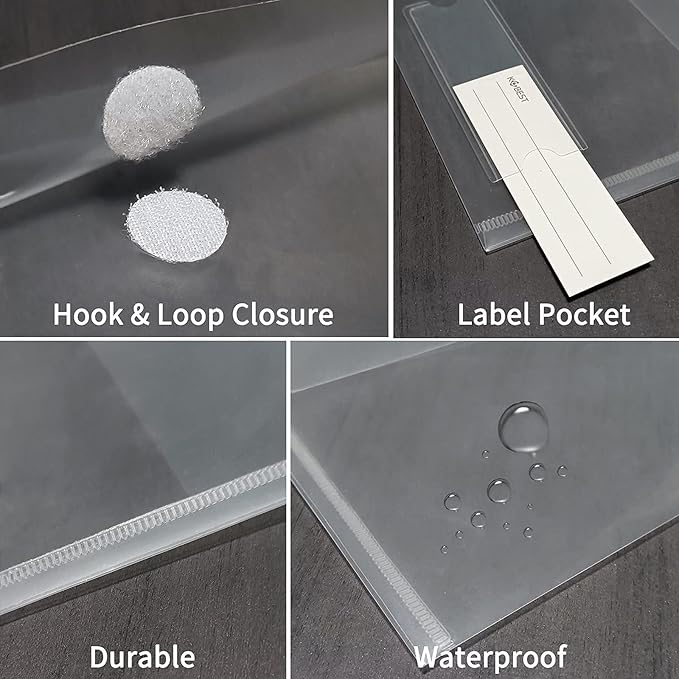 A5 Plastic Clear Envelopes Folder with Hook & Loop Closure 6x10" Invoice Receipt Cash Organization with Label Pocket 12pcs