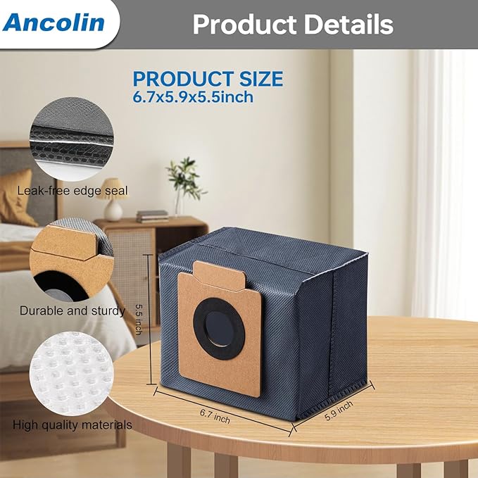 Ancolin 15 Pack Dust Bags for eufy X10 Pro Omni Robot Vacuum and X8 Pro Models, Large Capacity, with Self-Empty Station, 4-Layer Replacement Bag
