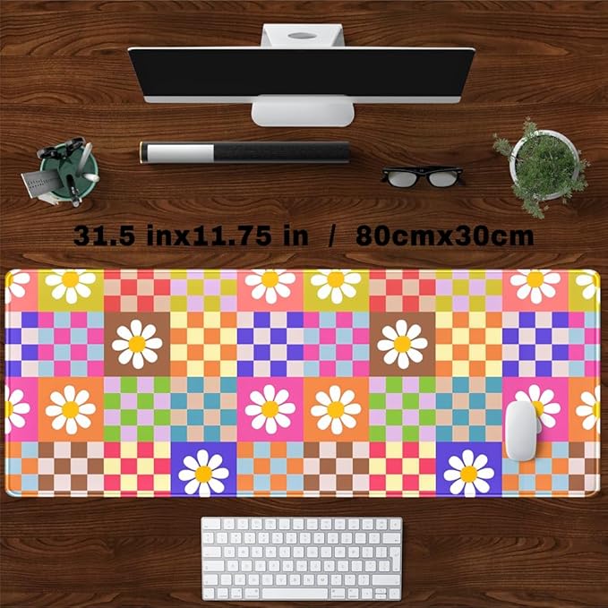 Pink Desk Mat Trendy Checkered Aesthetic Desk Pad Computer Large Mouse Pad Aesthetic Desk Accessories Office Gifts for Her Cute Keyboard and Mouse Pad Desk Computer Mat 31.5 X 11.8 in