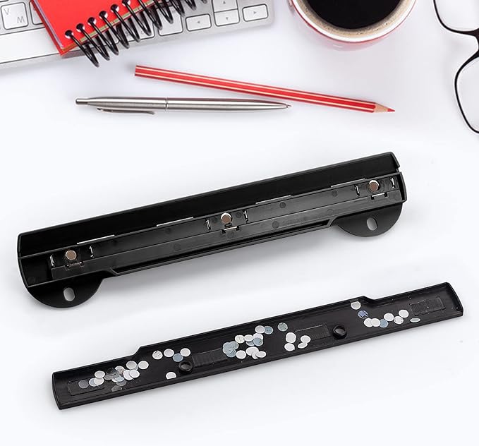 Eagle 3 Hole Punch, Portable Ring Binder 3 Hole Punch, Paper Puncher with Integrated Ruler, 5 Sheets Capacity, for Ring Binders, Office and School Supplies (Black)