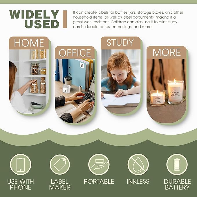 Label Maker Machine with 6 Waterproof Tapes, Thermal Label Maker, Portable Mini Bluetooth Label Printer with Clear Tape for Home, Kitchen, School, Office Organization