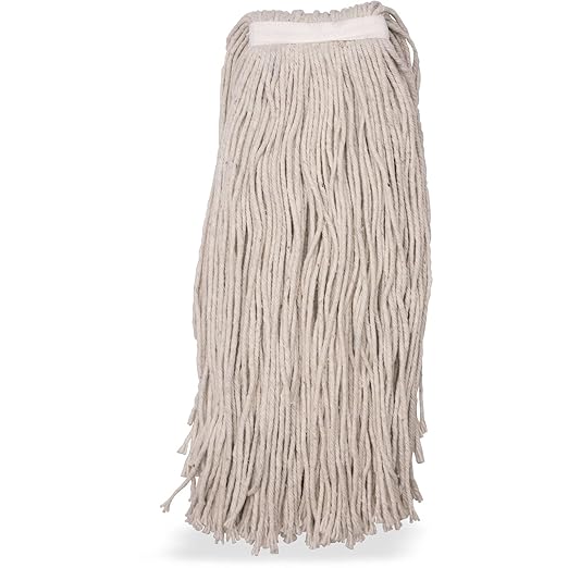 SPARTA Flo-Pac Cotton Mop Head, Cut-End, Narrow Band with White Band for Organized Cleaning, 44 Inches, Tan
