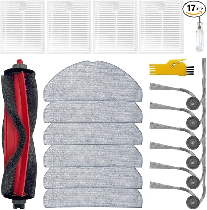 aoteng Replacement Parts for roborock Q7 M5 / Q7 M5+ / Q7 L5 / Q7 L5+ Robot Vacuum Cleaner Accessories Kit 17 Packs 1 Main Brush, 4 Filters, 6 Side Brushes, 6 Mop Cloths