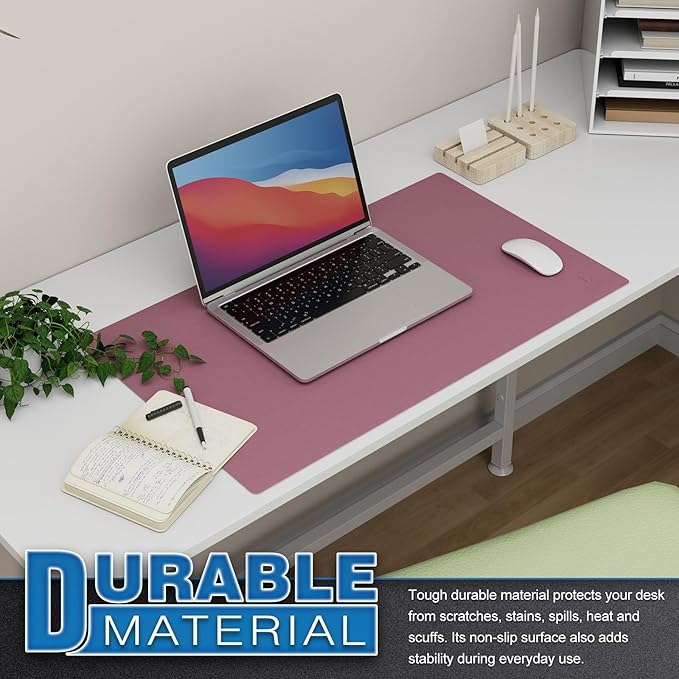 K KNODEL Small Office Leather Desk Mat, Mouse and Keyboard Pad, Computer and Laptop Mat, Desktop Protector and Cover, Writing Pad and Blotter (23.6"x13.8", Purple)