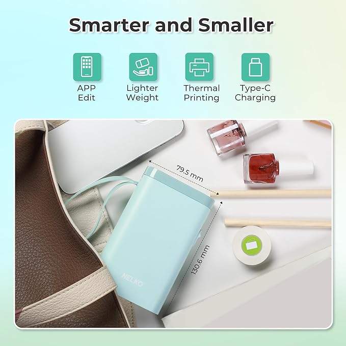Nelko Label Maker Machine with Tape, P21 Bluetooth Label Printer, Wireless Mini Label Makers with Multiple Templates for School Office Home, Cyan
