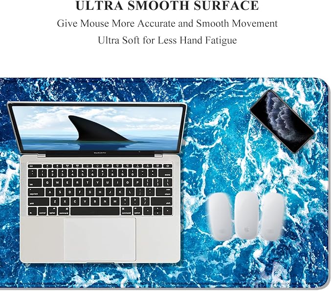 Auhoahsil Large Mouse Pad, XXL Desk Pad, Extened Mousepad 31.5" x 11.8", Non-Slip Rubber Base, Stitched Edges, Superior Surface, Gaming Keyboard Mat, Waterproof Desk Pad, Beautiful Ocean