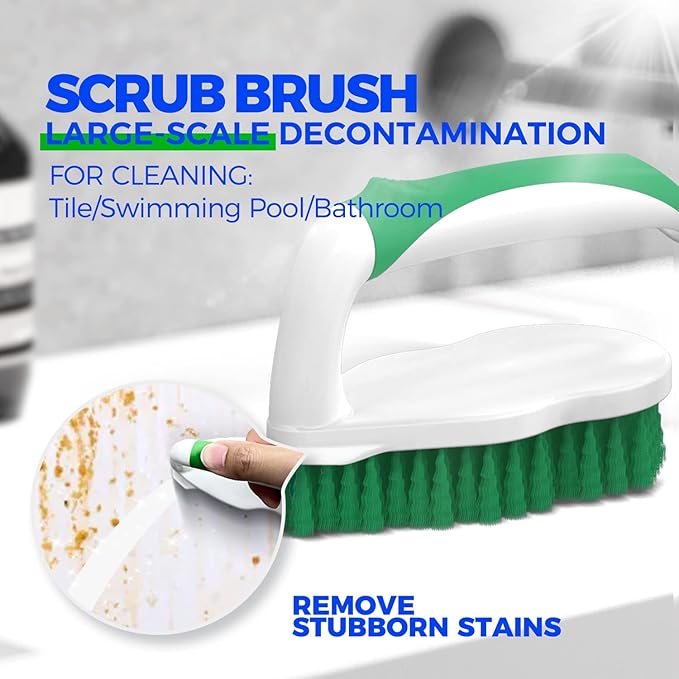Holikme 7 Pack Deep Cleaning Brush Set, Scrub Pads with Scraper Tip for Pool Walls, Bathroom, Grout, Floor, Tub, Shower and Kitchen Surface (Green)