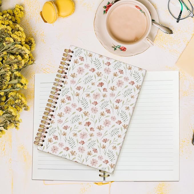 MOFUYU Floral Cute Journal Notebook for Women Girl,Journal Cute,Preppy School Supplies,Floral Hardcover Spiral Notebook A5
