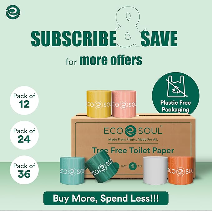 Eco Soul Premium Bamboo Toilet Paper 3 Ply | 12 Mega Rolls | 300 Sheets Each | FSC Certified Hypoallergenic, Textured & Skin-Friendly Septic-Safe Soft Bathroom Tissue Eco-Friendly Chemical & Dye Free