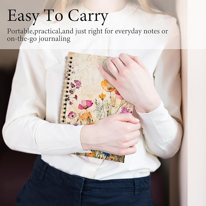 Vintage Floral Notebook Journal 5.5x8.3in, Cottagecore Wildflower Botanical Journal for Writing, Retro Floral Notebooks for Note Taking, Aesthetic Hardcover Spiral Notebook