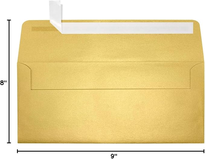 LUXPaper #10 Business Envelopes | Peel & Press | 4 1/8" x 9 1/2" | Gold Metallic | 80lb. Text | 50 Qty