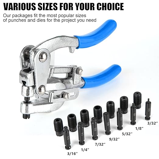 Metal Hole Punch Tool Set - Professional Heavy Duty Hole Punch for Metal - Hand 3/32in to 9/32in for Aluminum, Brass and Steel Sheet Metal with Storage Box - Blue
