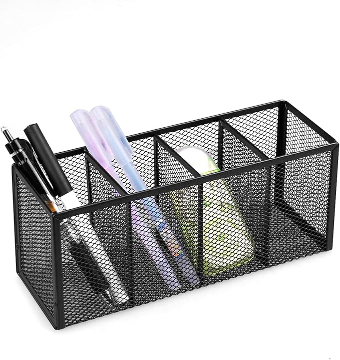 QYH Pencil Holder 4 Compartments,Metal Mesh Pen Storage Pencil Cup Makeup Brush Holder for Office Desk Accessories