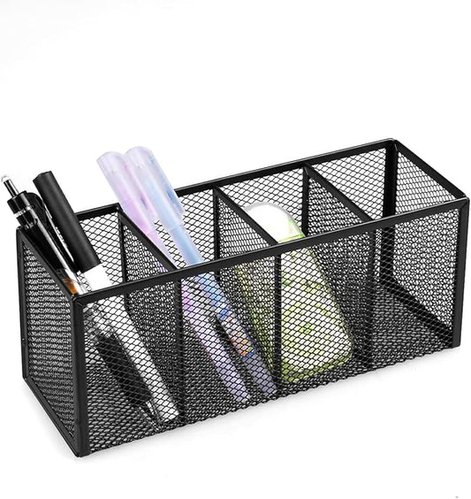 QYH Pencil Holder 4 Compartments,Metal Mesh Pen Storage Pencil Cup Makeup Brush Holder for Office Desk Accessories