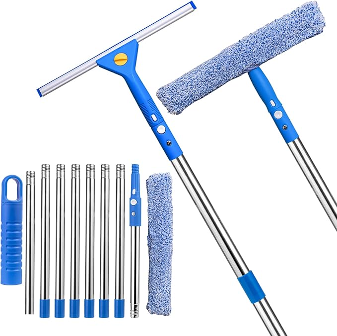 MRDARENSU Professional Window Cleaning kit, 2-in-1 Window Squeegee with 122" Extension Poles, Suitable for Indoor & Outdoor Windows, High Glass, High Windows, Multi-Purpose Car Windshield Cleaning