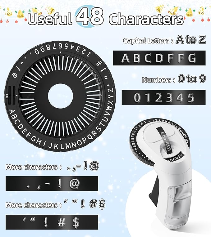 Embossing Label Maker Machine with Tapes Waterproof, Manual Embossed Label Maker Black, Old School Handheld Labeler, Portable Vintage 3D Embosser Labeler for Home Office School