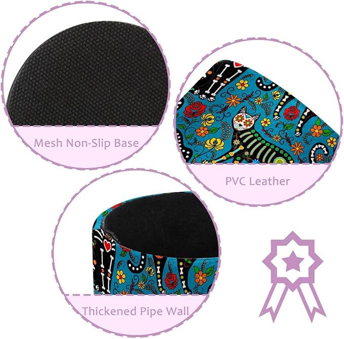 Round Creative Pen Holder |Sugar Skull Black Cats Desktop Storage Organizer|Gadget Stationery Storage Box|Office Leather Organizer