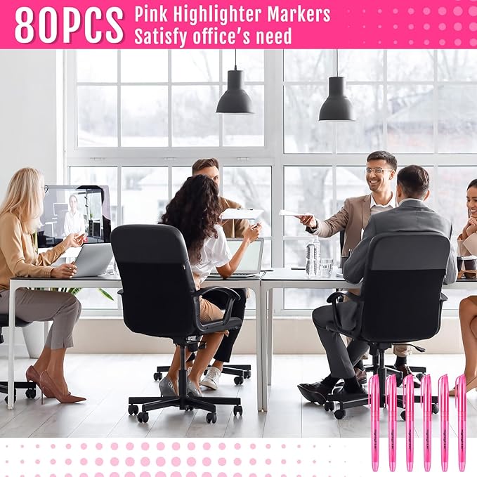 Fulmoon 80 Pieces Highlighters, Chisel Tip Bright Colors Quick Drying Markers for Adults Kids Highlighting in the Home School Office (Pink)