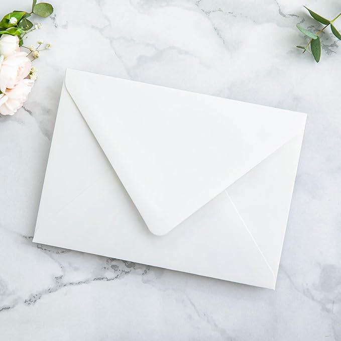 PONATIA 50PCS A7 Euro Flap Ivory Envelope, 5.25 x 7.25'' Wild Flowers Liner Envelopes for Wedding Invitations, Photos, Postcards, Greeting Cards, Christmas Gift Cards, Acrylic Mailing, 5x7 Envelopes