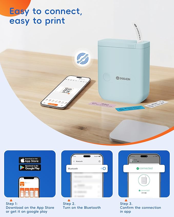D110 Label Maker Machine with Tape, Bluetooth Mini Label Maker with Various Templates, Wireless Portable Small Label Printer for Home, Office, School, Blue