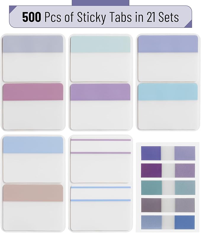 Mr. Pen- Sticky Index Tabs, 500 Pcs, 21 Sets, Colorful Sticky Tabs for Notebooks, Page Markers, Page Tabs for Binders, Page Tabs Sticky Tabs for Books, Notebook Tabs, Book Sticky Tabs for Notebooks