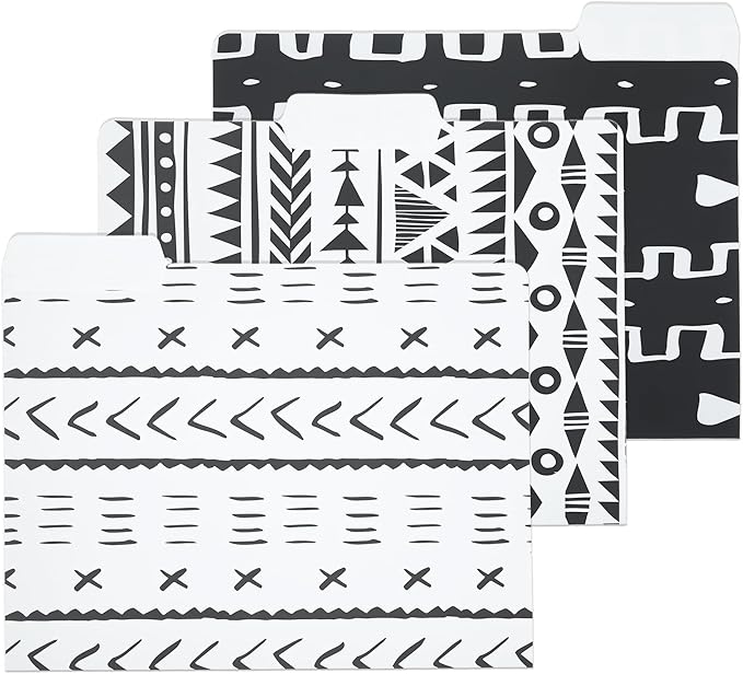 Y YOMA 12 Pack Decorative File Folders Letter Size File Folder with 1/3-Cut Tab Cute Pretty Colored Heavyweight Filing Folder File Organizers for Office School Home Desktop, Black & White