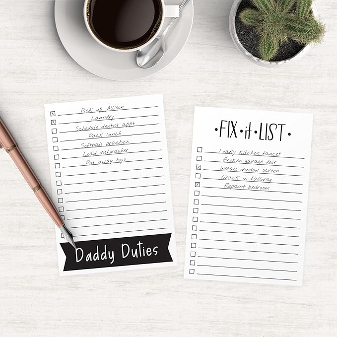 Daddy Duties Sticky Note Pads / 4" x 6" Repositionable Masculine Sticky Notes for Dad / 50 Sheets Per Pad Set of 5 / Made in USA