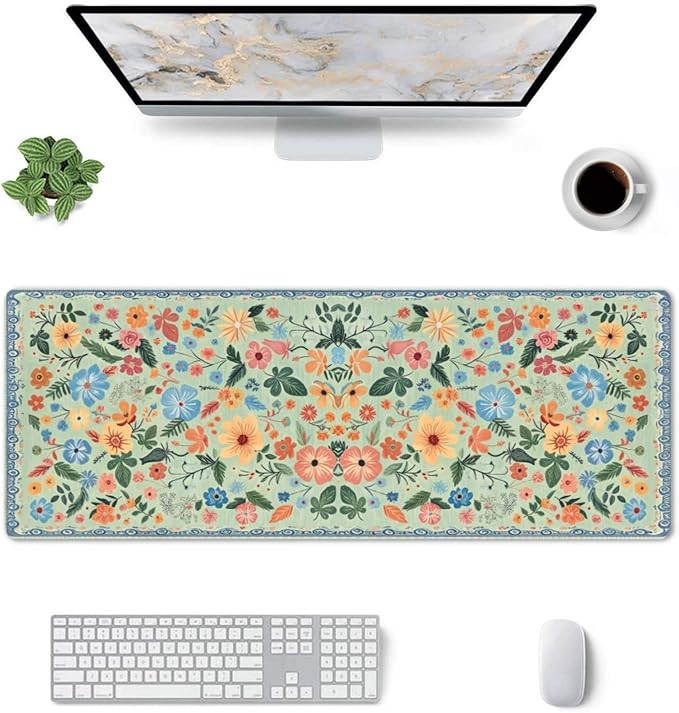 Gaming Mouse Pad, Large Non-Slip Rubber Base Mousepad, Keyboard Mouse Mat, Desk Pad with Stitched Edges, 31.5x11.8inch, Wilde Flower