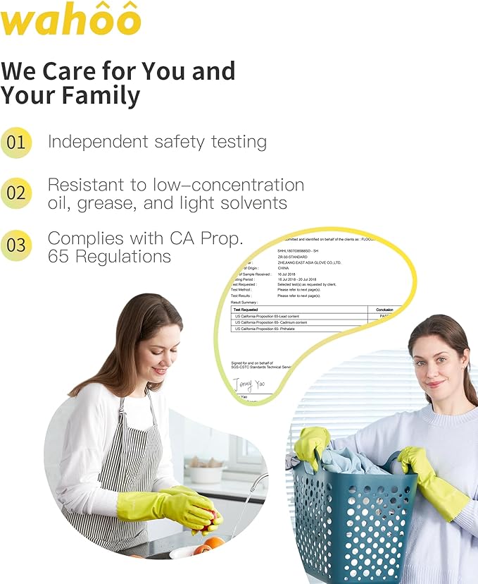 wahoo Skin-Friendly Cleaning Gloves, Cotton Flocked Lined Dishwashing Gloves, Reusable, Non-Slip, Waterproof, Bud Tender, Small
