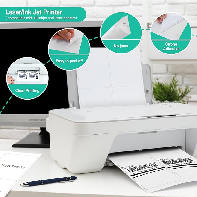 L LIKED 4" x 5" Printable 400 Labels White Matte Shipping Address Labels Stickers for Laser/Inkjet Printer (100 Sheets)